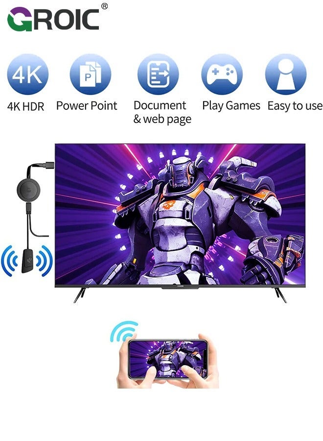 GROIC محول دونجل عرض HDMI لاسلكي بدقة 4K 1080P، وأفلام بث واي فاي، وعروض، وجهاز استقبال تلفزيوني مباشر من i-Phone، وi-Pad، وAndroid، والكمبيوتر الشخصي، والكمبيوتر اللوحي، ونافذة إلى HDTV/الشاشة/جهاز العرض - Image 2